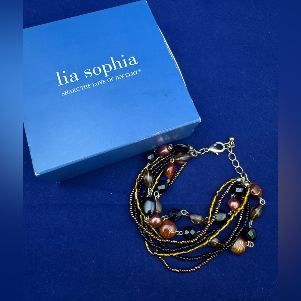 Lia Sophia brown Tone & black Link Bracelet - Retired Design